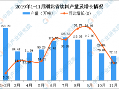 2019年1-11月湖北省饮料产量为1145.3万吨 同比增长33.98%