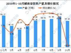 2019年1-10月湖南省饮料产量为548.47万吨 同比增长12.97%