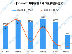 2019年1-7月中国粮食进口量为6082万吨 同比下降16.3%