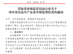 青海省市场监管局办公室关于 对冷冻饮品生产企业开展监督检查的通知