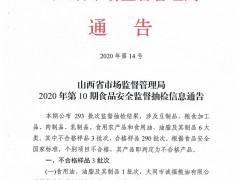 山西省市场监督管理局2020年第10期食品安全监督抽检信息通告